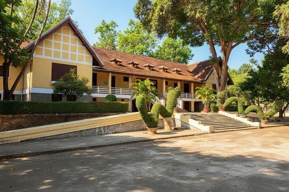 Biệt thự c&oacute; lối kiến tr&uacute;c Ph&aacute;p cổ, bao quanh l&agrave; rừng c&acirc;y tho&aacute;ng m&aacute;t, thanh tịnh